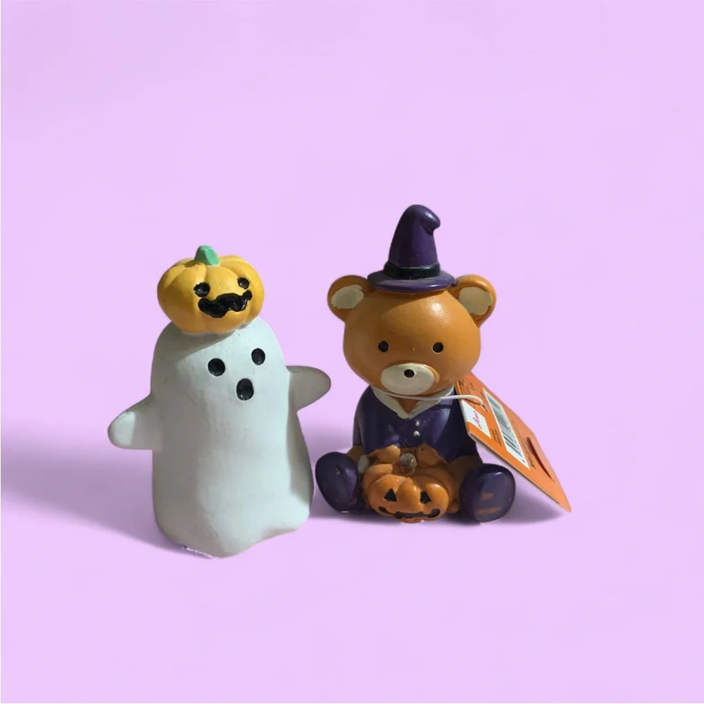 Daiso Halloween Bear and Ghost Figurines - Orange and White